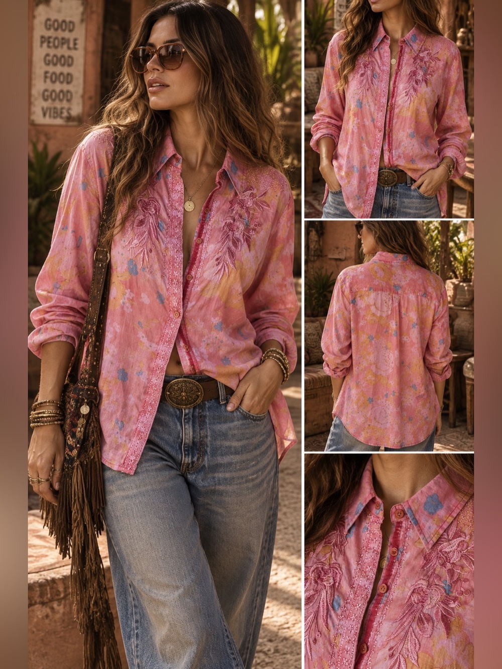 Vintage Goa cotton romantic western boho chic watercolor embroidered maximalist